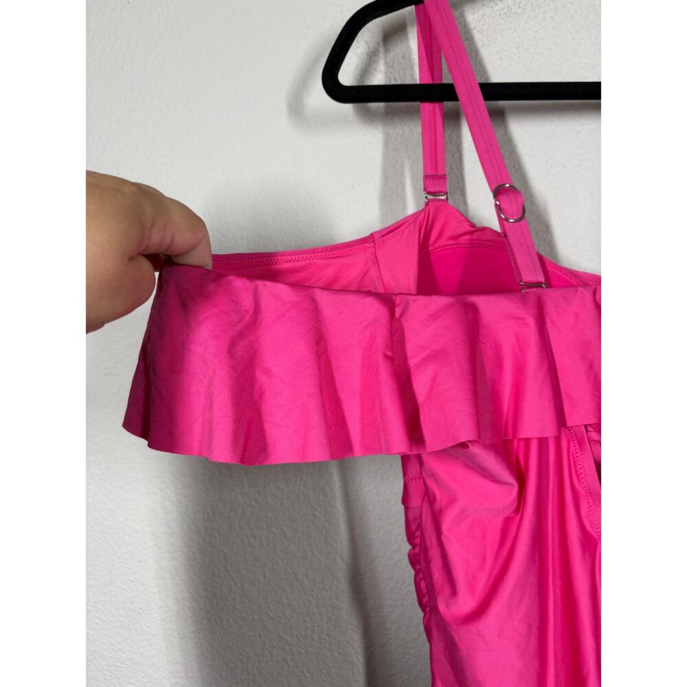 City Chic Size Medium/18 Ingrid Ruffle One Piece Fuchsia Pink Swimsuit Swimwear - Picture 9 of 15